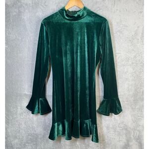 Lovers & Friends Women Simone Velvet Dress XL Green Long Sleeve Holiday Party
